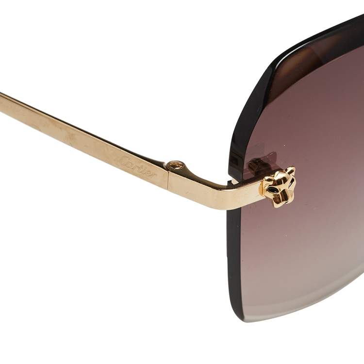 Pre Owned Cartier Gold Tone/ Burgundy Gradient CT0147S Rimless Sunglasses