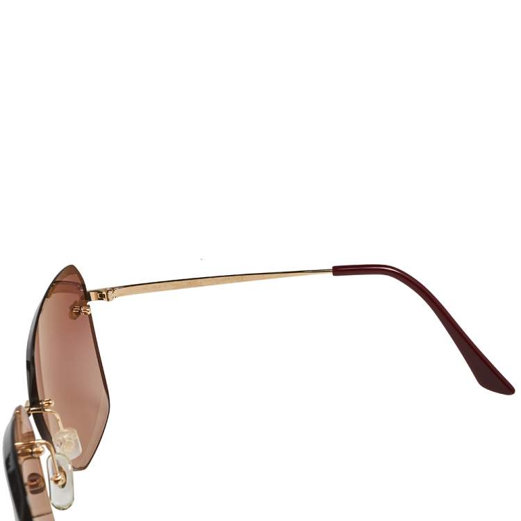 Pre Owned Cartier Gold Tone/ Burgundy Gradient CT0147S Rimless Sunglasses