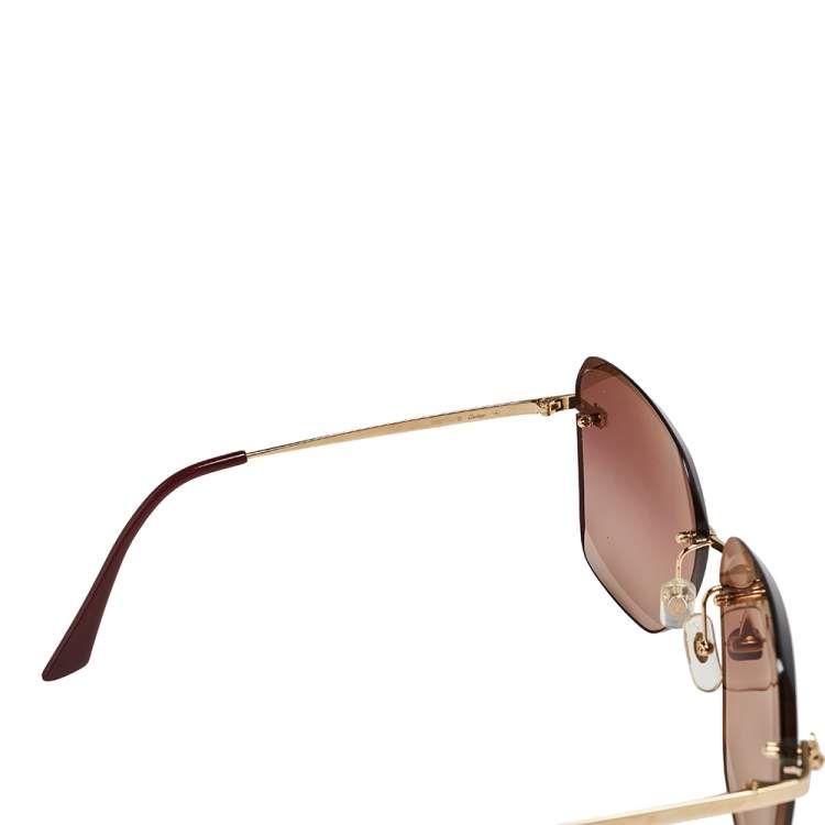 Pre Owned Cartier Gold Tone/ Burgundy Gradient CT0147S Rimless Sunglasses