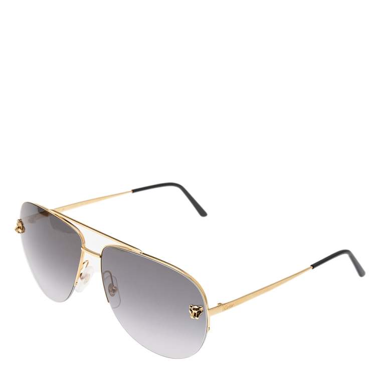 Pre Owned Cartier Grey Panthere De Gradient Aviator Sunglasses