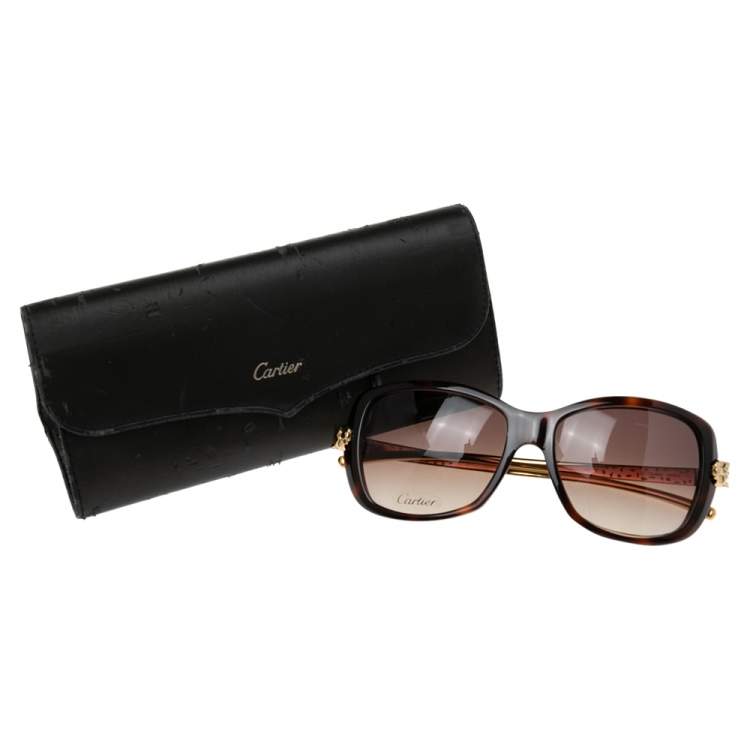 Pre Owned Cartier Brown/Gold Tone Panthere De Cartier Gradient Sunglasses
