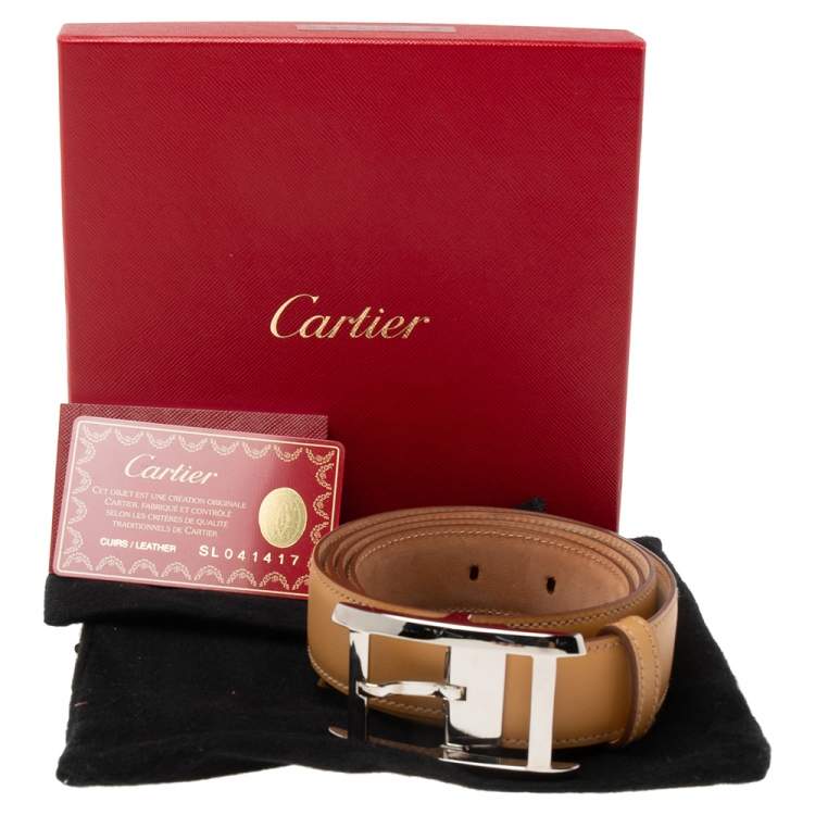 Pre Owned Cartier Tan Leather Buckle Belt