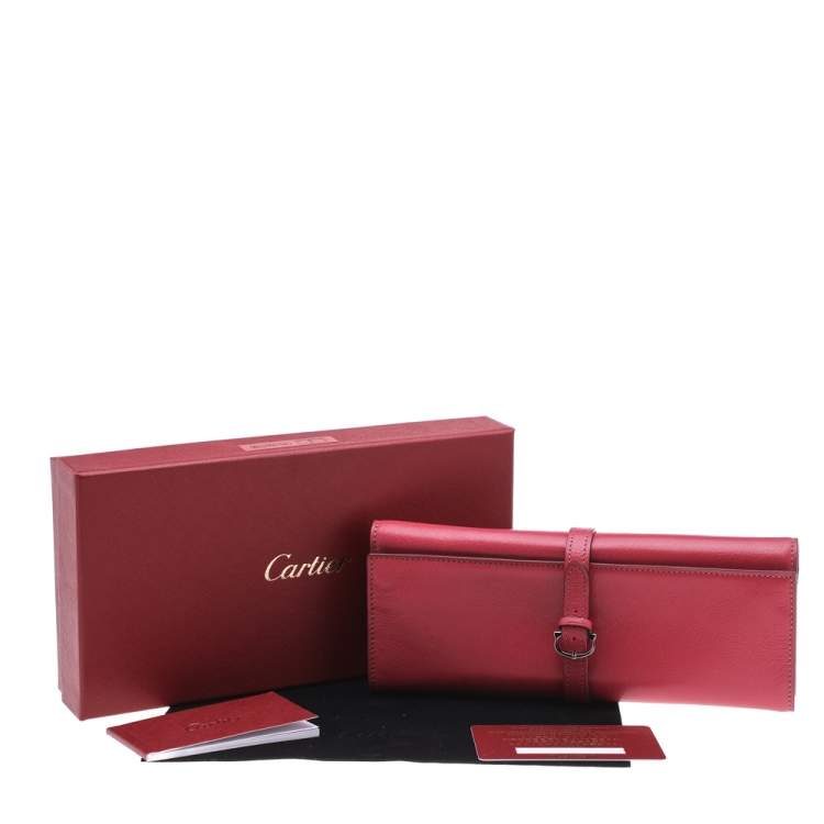 Pre Owned Cartier Fuchsia Leather Jewelry Roll Holder Travel Case