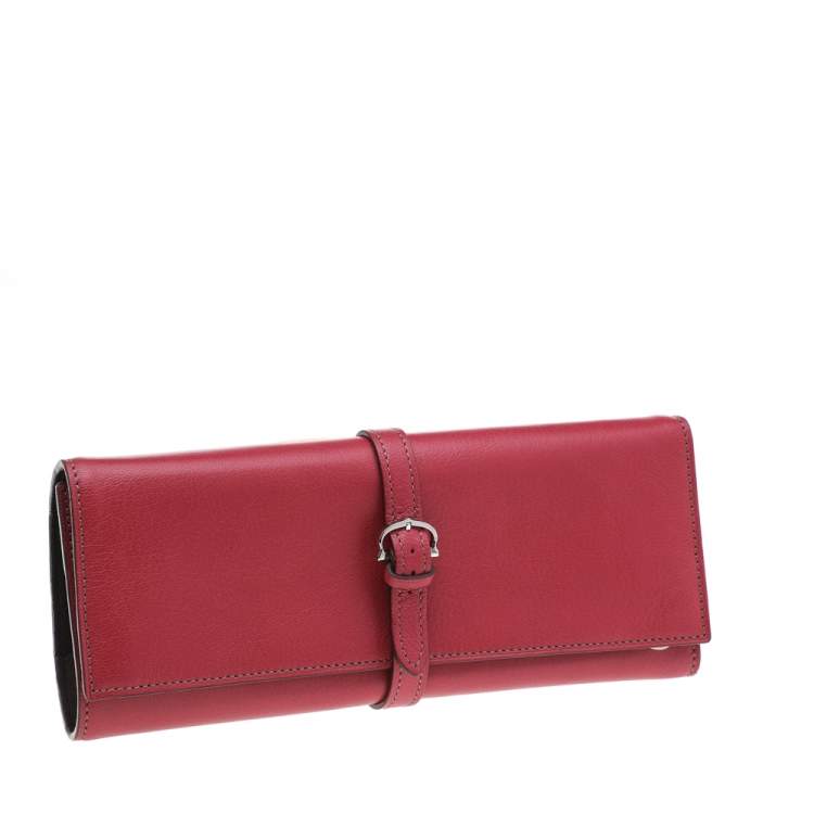 Pre Owned Cartier Fuchsia Leather Jewelry Roll Holder Travel Case