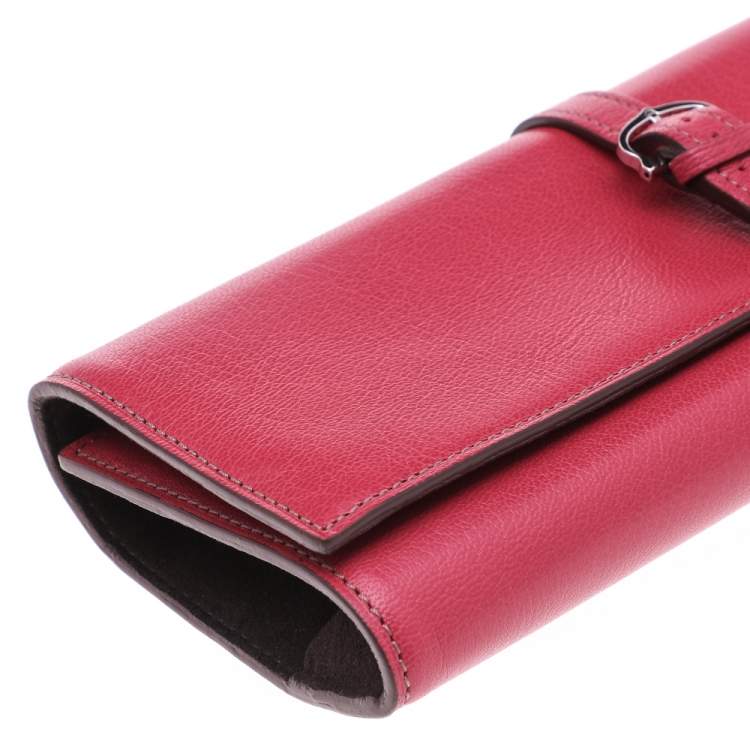 Pre Owned Cartier Fuchsia Leather Jewelry Roll Holder Travel Case