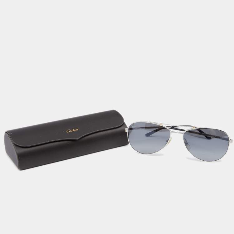 Pre Owned Cartier Black Acetate and Metal Aviator Gradient Sunglasses