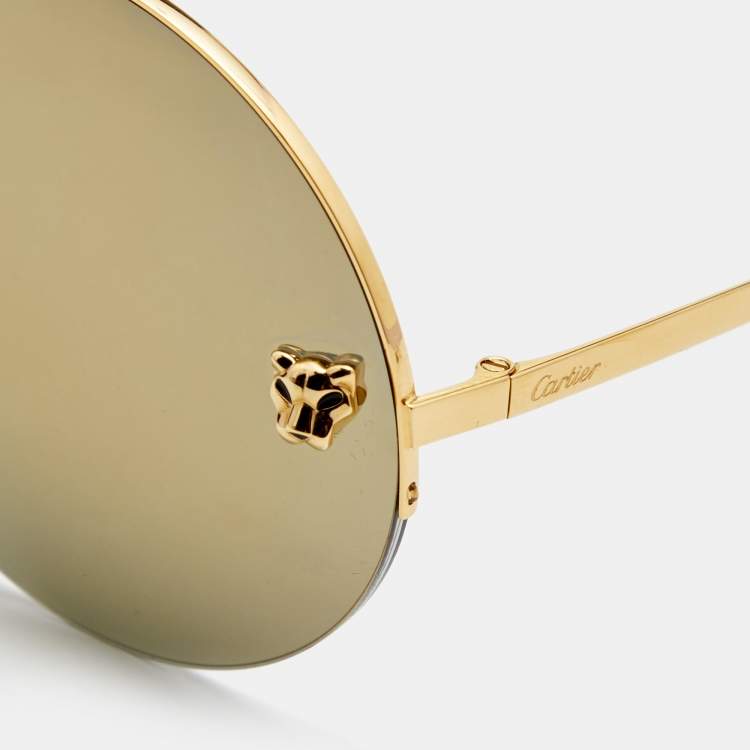 Pre Owned Cartier Gold CT0022S Round Mirrored Sunglasses 