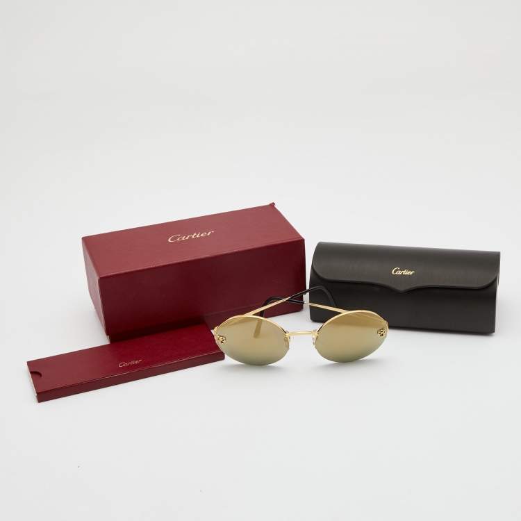 Pre Owned Cartier Gold CT0022S Round Mirrored Sunglasses 