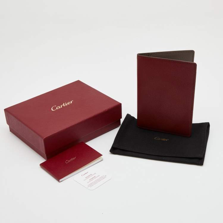 Pre Owned Cartier Maroon Leather Passport Holder