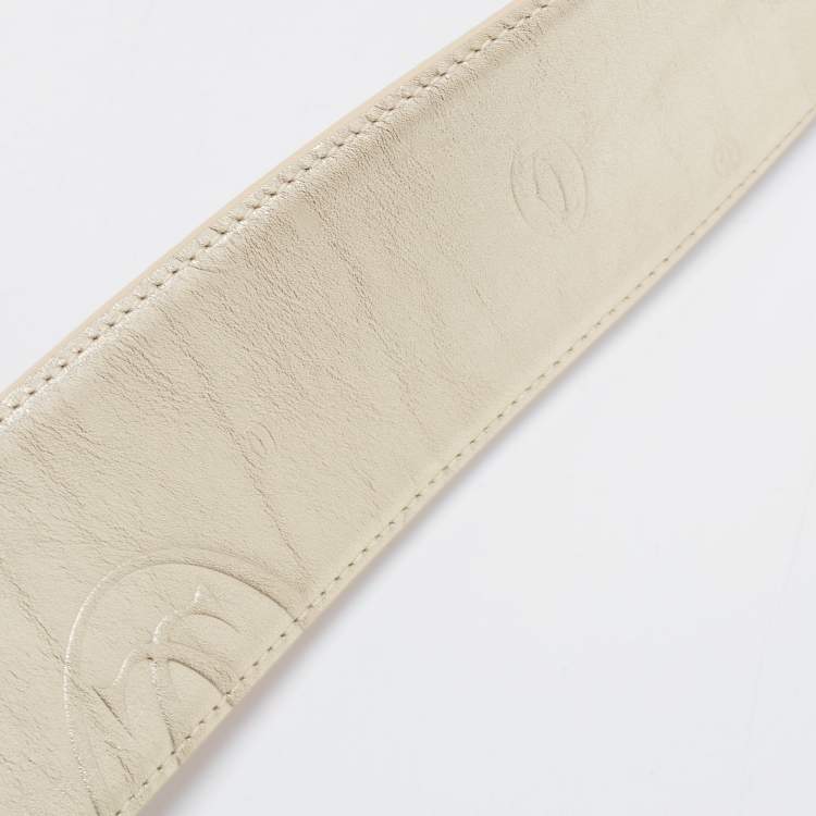 Pre Owned Cartier Gold Leather Happy Birthday Logo Plaque Wide Belt