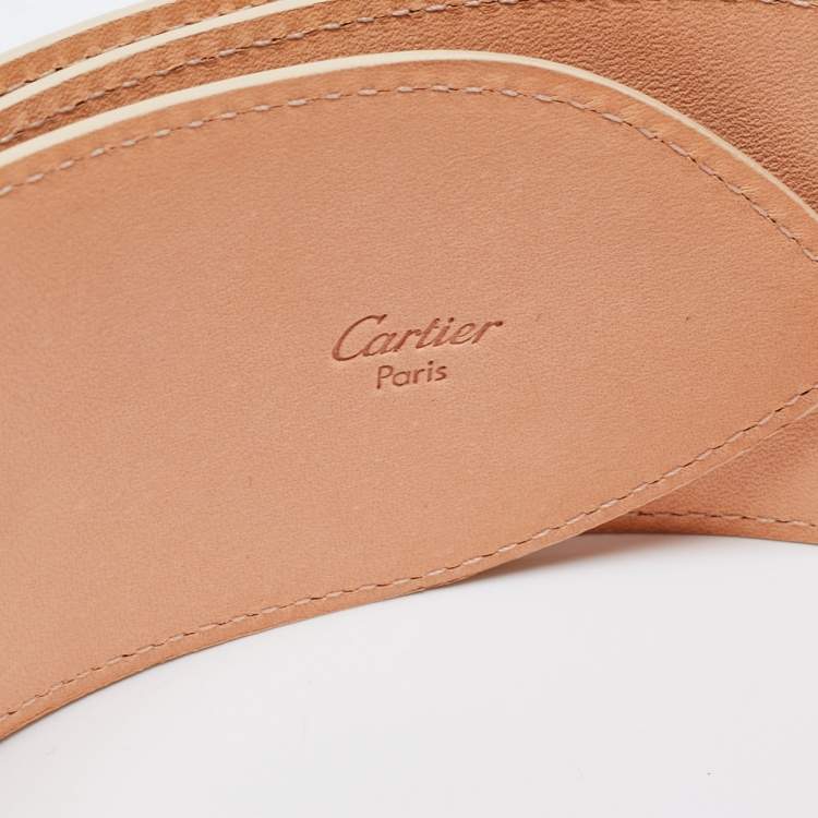 Pre Owned Cartier Gold Leather Happy Birthday Logo Plaque Wide Belt