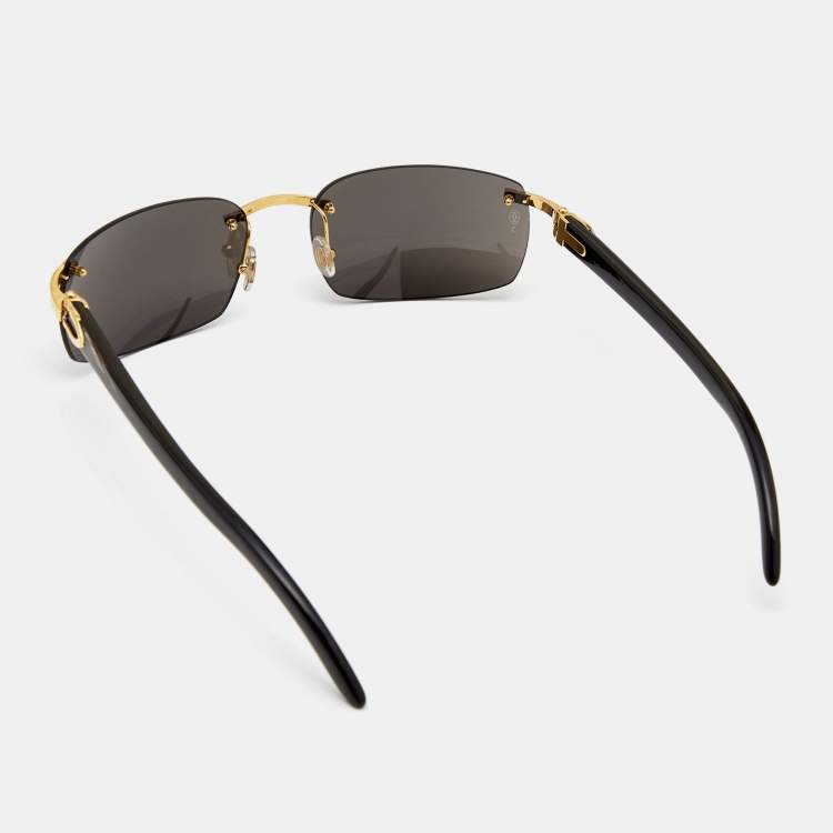 Pre Owned Cartier Gold/Brown 135B Wooden C Décor Rimless Sunglasses