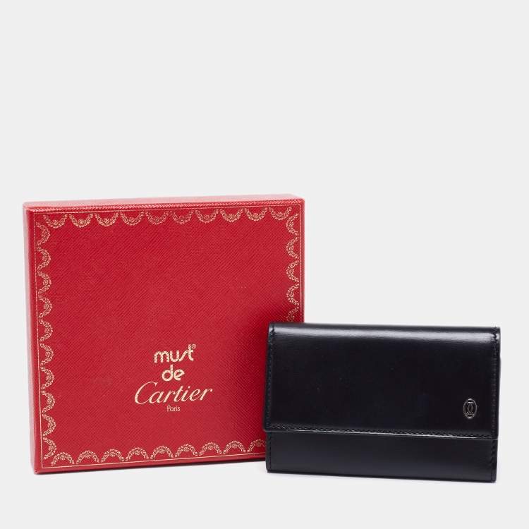 Pre Owned Cartier Black Leather 6 Key Ring C Decor Wallet
