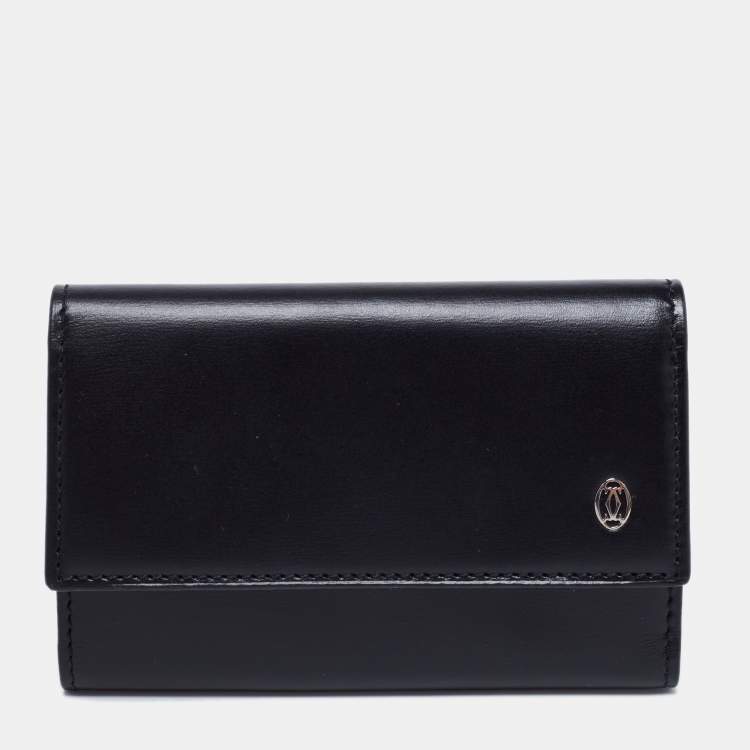 Pre Owned Cartier Black Leather 6 Key Ring C Decor Wallet
