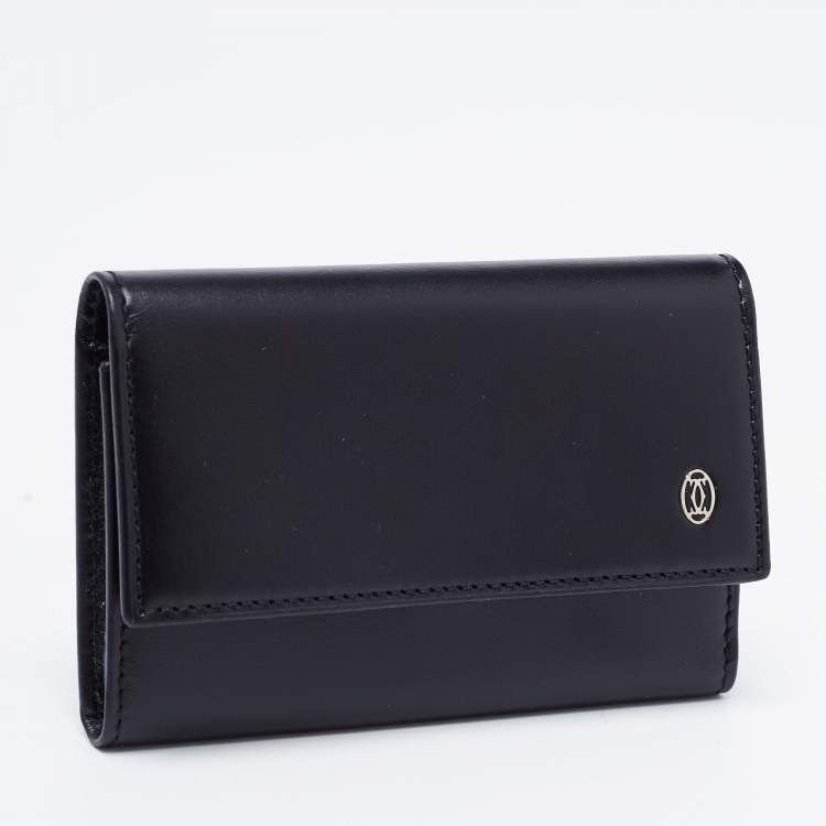 Pre Owned Cartier Black Leather 6 Key Ring C Decor Wallet
