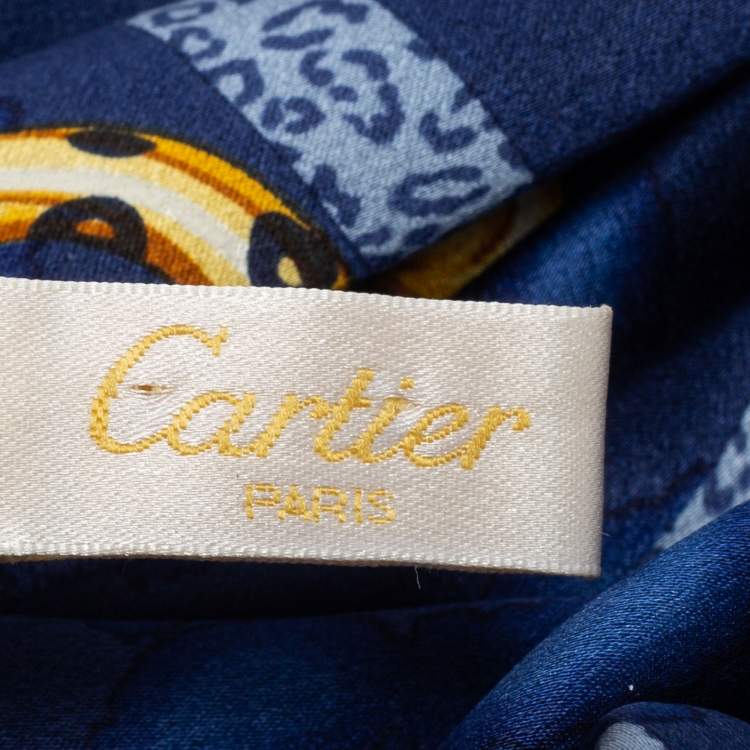 Pre Owned Cartier Blue Panther Printed Square Silk Scarf