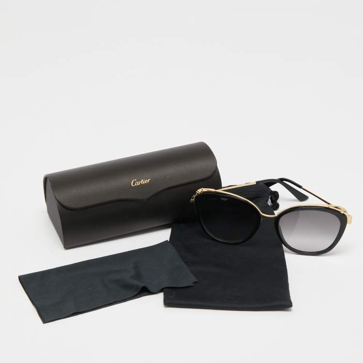 Pre Owned Cartier Black CT0150s Panthere de Cartier Cat Eye Sunglasses