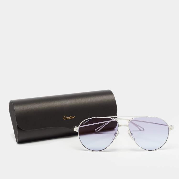 Pre Owned Cartier Blue CT0298S Santos de Cartier Aviator Sunglasses