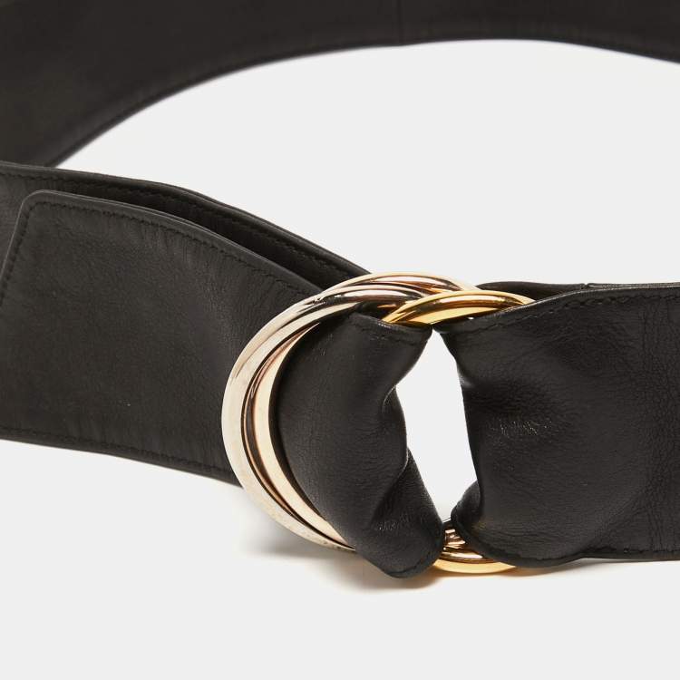 Pre Owned Cartier Black Leather Infinity Waist Belt 