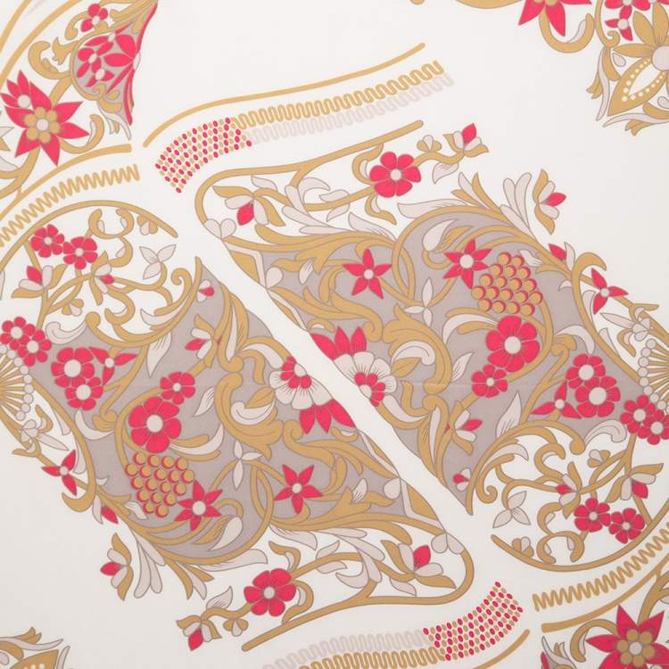 Pre Owned Cartier White Floral Boot Silk Square Scarf