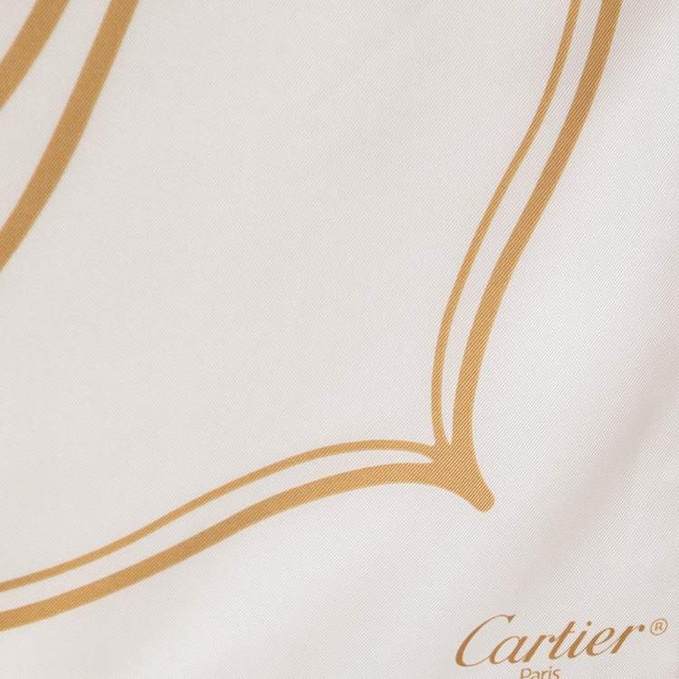 Pre Owned Cartier White Floral Boot Silk Square Scarf