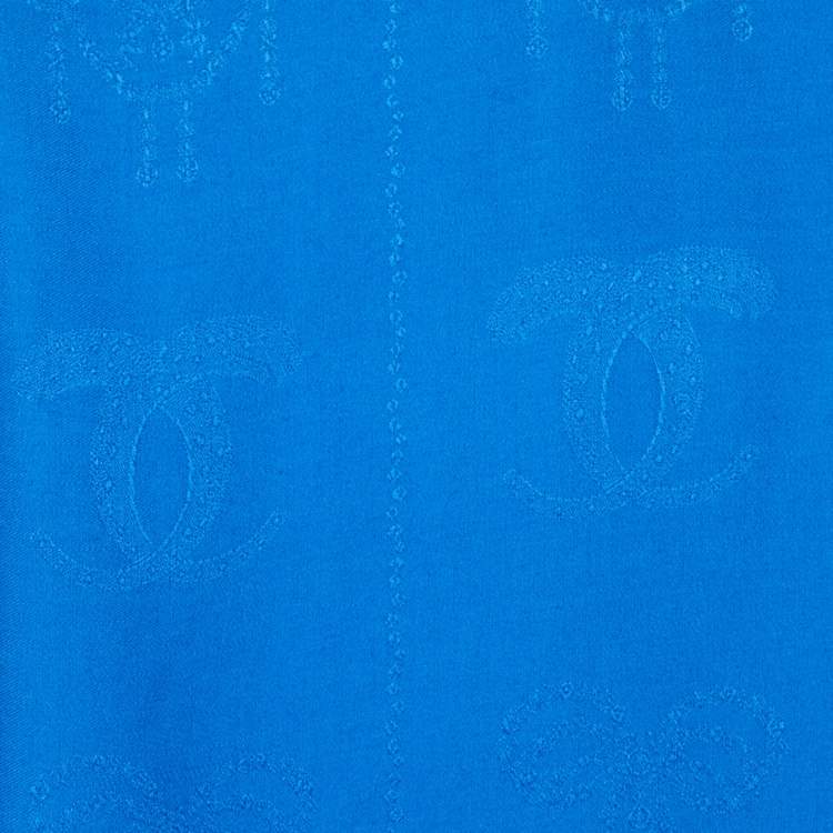 Pre Owned Cartier Must De Cartier Blue Panthere Monogram Wool and Silk Blend Square Scarf