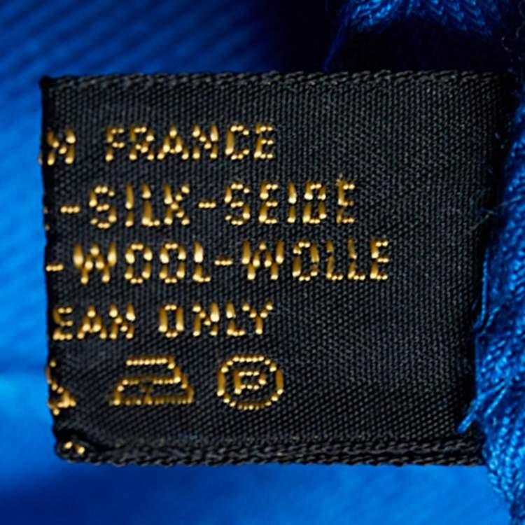 Pre Owned Cartier Must De Cartier Blue Panthere Monogram Wool and Silk Blend Square Scarf