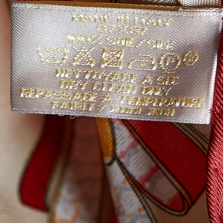 Pre Owned Cartier Red & Beige Jewel Printed Silk Square Scarf
