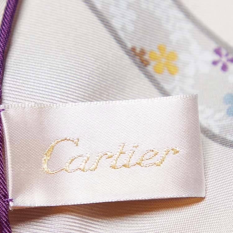 Pre Owned Cartier Beige Paris Postcard Printed Silk Square Scarf