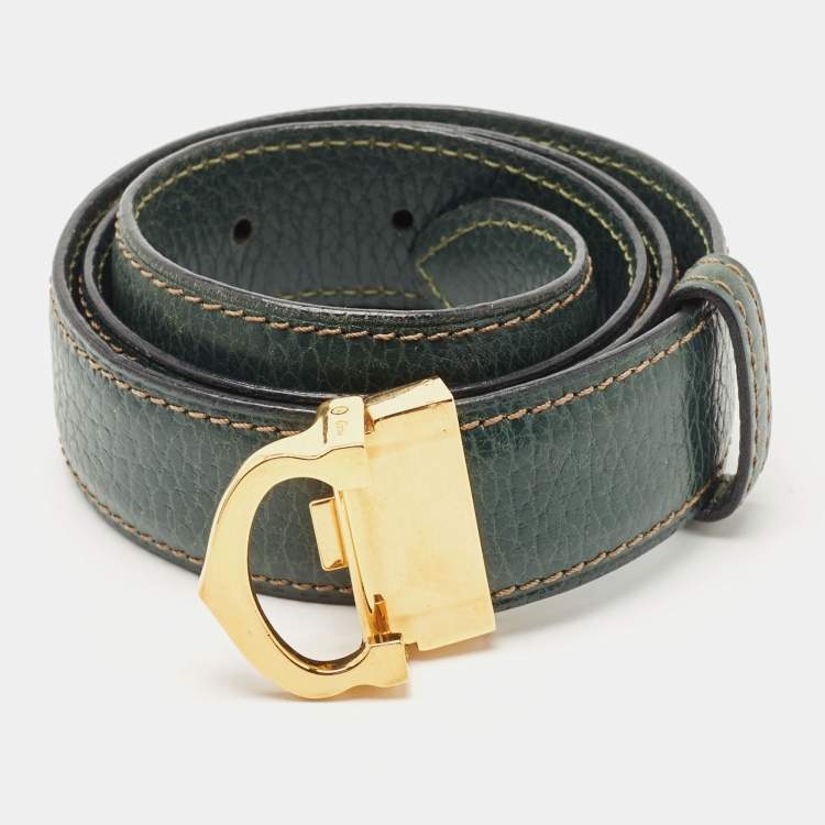 Pre Owned Cartier Green Leather Waist Belt 70CM