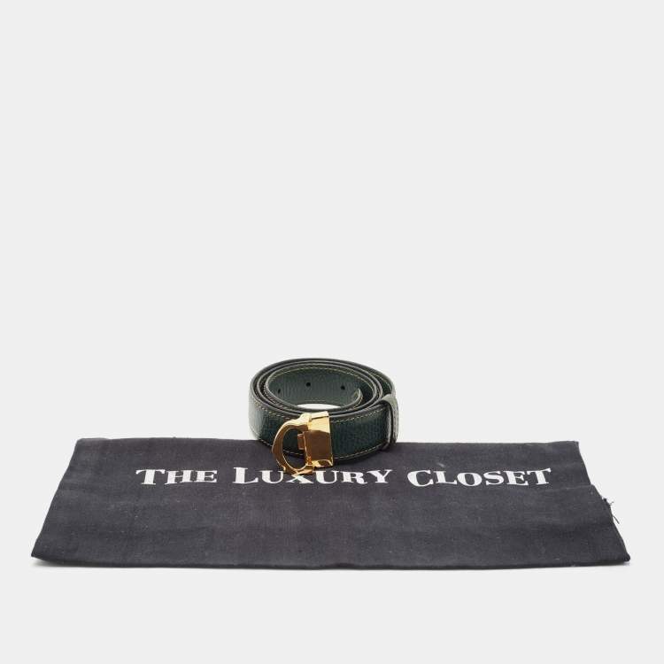 Pre Owned Cartier Green Leather Waist Belt 70CM