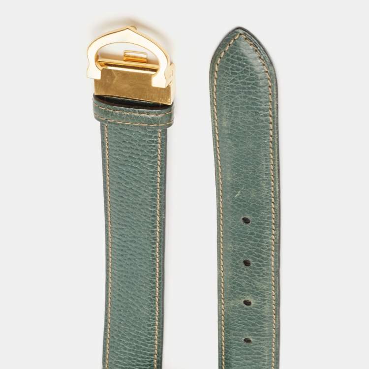 Pre Owned Cartier Green Leather Waist Belt 70CM