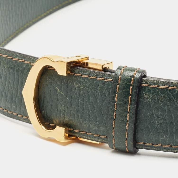 Pre Owned Cartier Green Leather Waist Belt 70CM