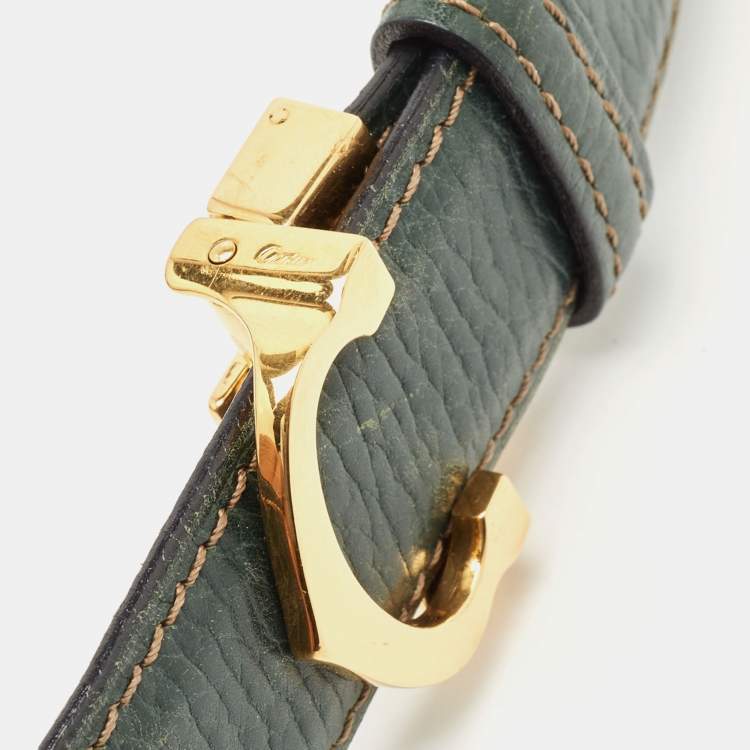 Pre Owned Cartier Green Leather Waist Belt 70CM