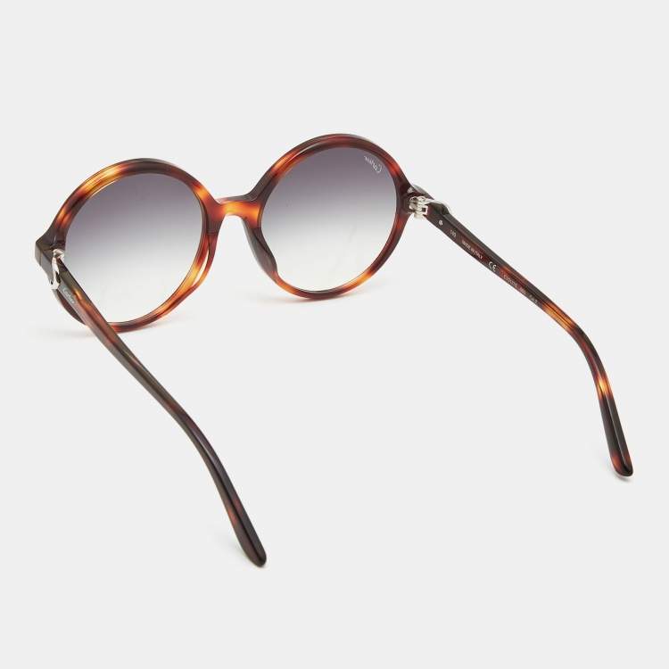 Pre Owned Cartier Brown Tortoise Gradient Round Sunglasses