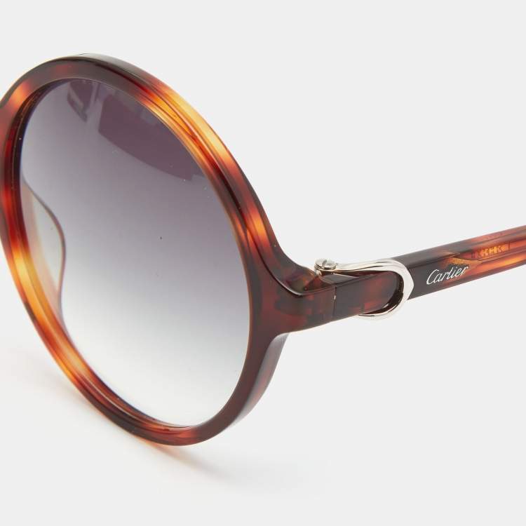 Pre Owned Cartier Brown Tortoise Gradient Round Sunglasses