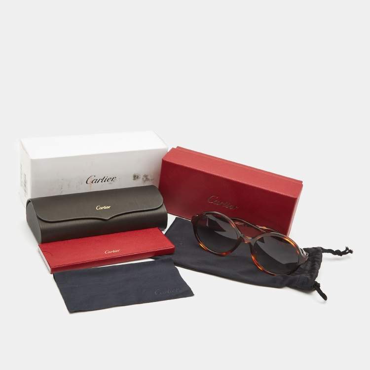 Pre Owned Cartier Brown Tortoise Gradient Round Sunglasses