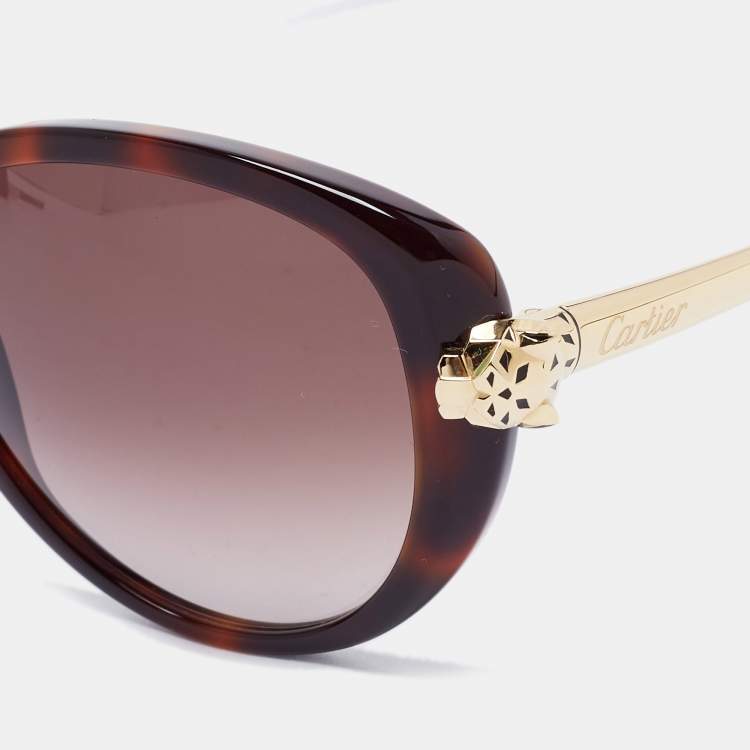 Pre Owned Cartier Brown/Gold Panthere Wild Cat Eye Sunglasses