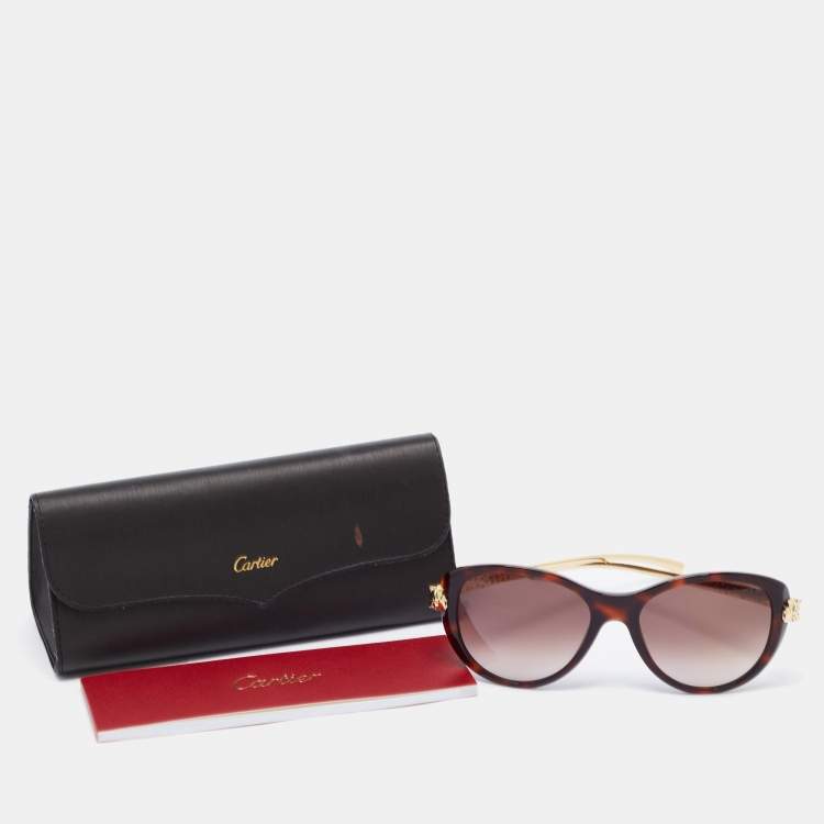Pre Owned Cartier Brown/Gold Panthere Wild Cat Eye Sunglasses