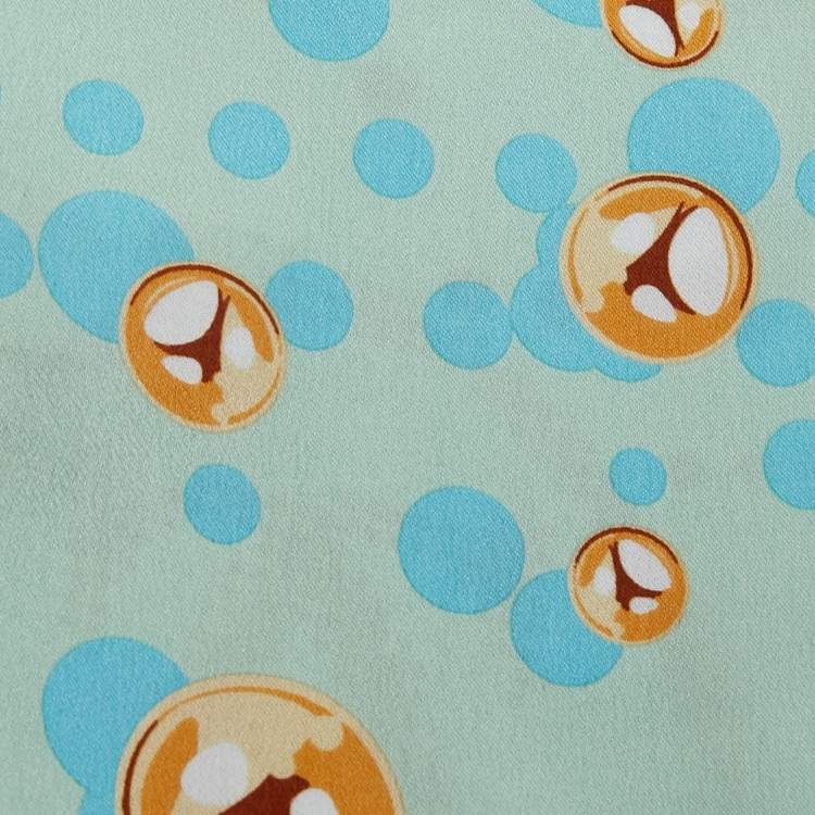 Pre Owned Cartier Blue/Green Printed Silk Bandeau Scarf