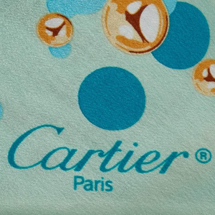 Pre Owned Cartier Blue/Green Printed Silk Bandeau Scarf