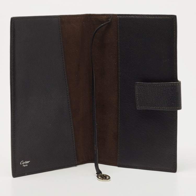 Pre Owned Cartier Dark Brown Leather Flap Passport Holder
