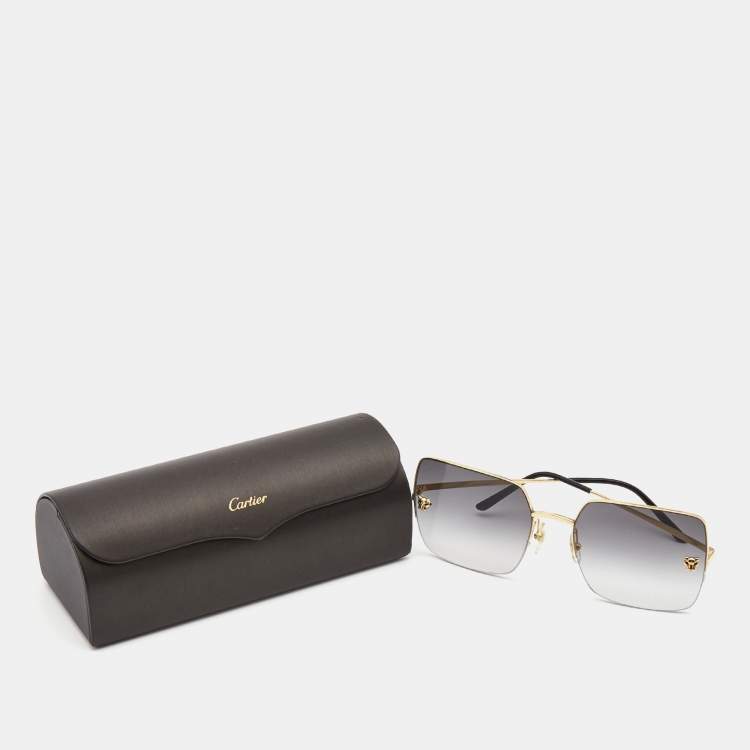 Pre Owned Cartier Gold Tone/Grey Gradient CT0121S Oversized Square Sunglasses