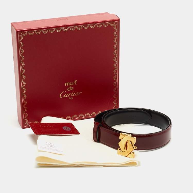 Pre Owned Cartier Burgundy Leather C Decor Buckle Belt 