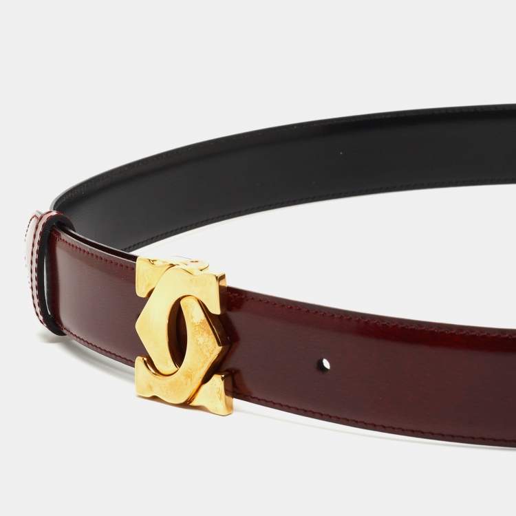 Pre Owned Cartier Burgundy Leather C Decor Buckle Belt 