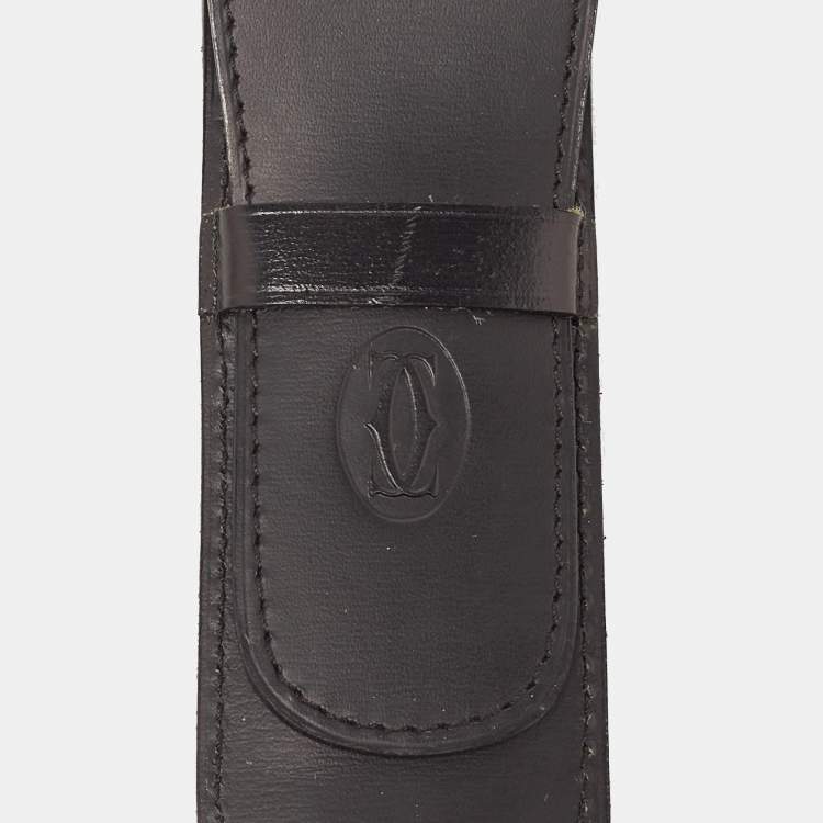Pre Owned Cartier Black Leather Flap Pen Pouch
