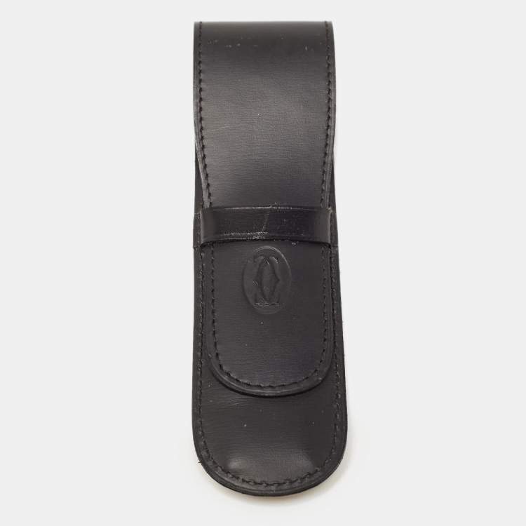 Pre Owned Cartier Black Leather Flap Pen Pouch