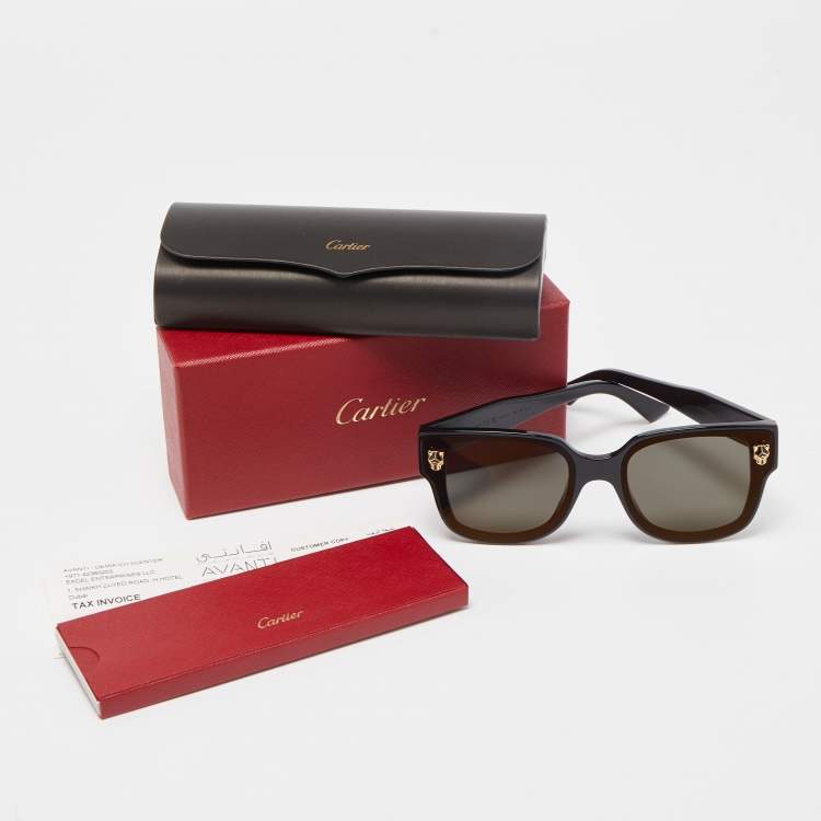 Pre Owned Cartier Black CT0357S Panthere Square Sunglasses