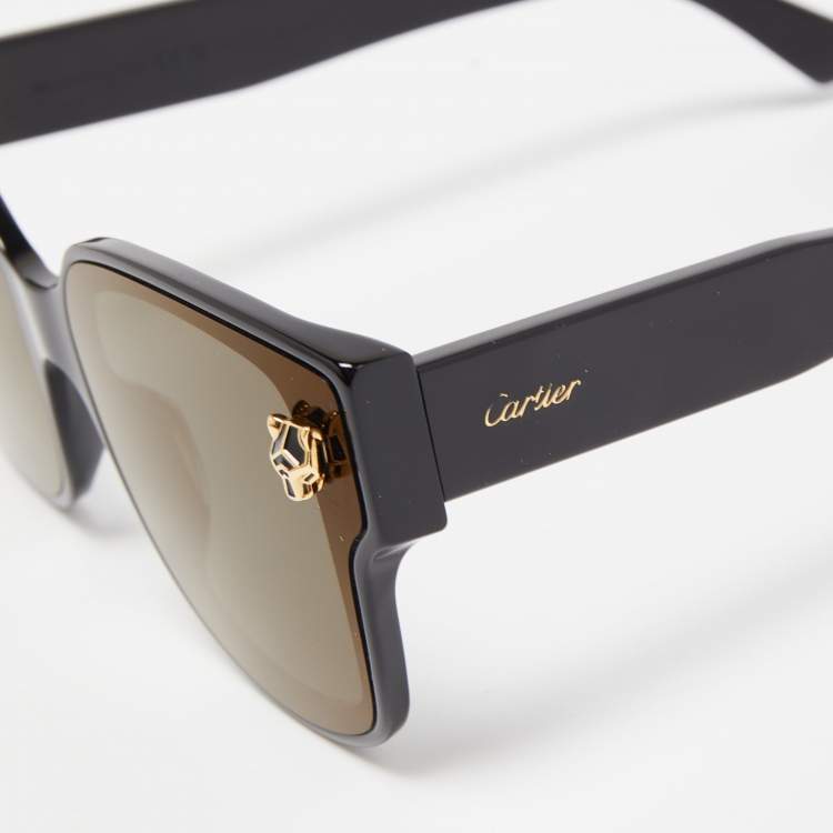 Pre Owned Cartier Black CT0357S Panthere Square Sunglasses