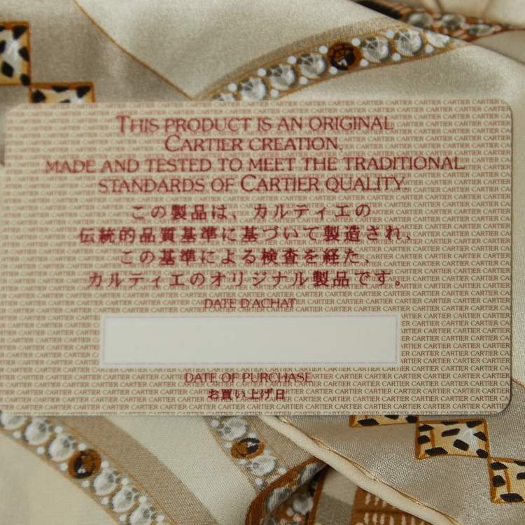 Pre Owned Cartier Cream Panthers & Hoops Print Silk Square Scarf